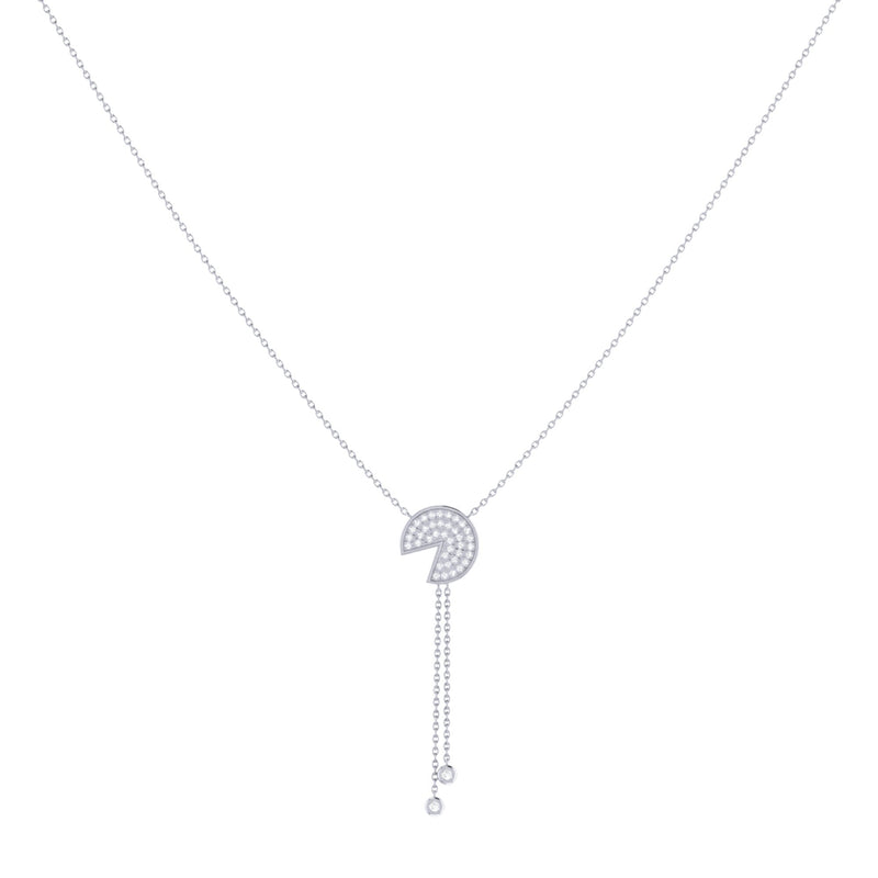 Pac-Man Candy Bolo Adjustable Diamond Lariat Necklace in 14K White Gold