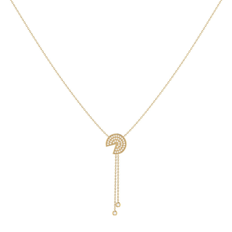 Pac-Man Candy Bolo Adjustable Diamond Lariat Necklace in 14K Yellow Gold