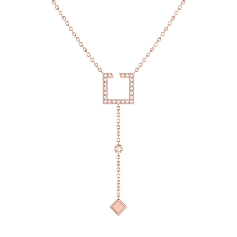 Street Light Open Square Bolo Adjustable Diamond Lariat Necklace in 14K Rose Gold