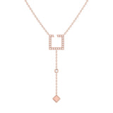 Street Light Open Square Bolo Adjustable Diamond Lariat Necklace in 14K Rose Gold Vermeil on Sterling Silver