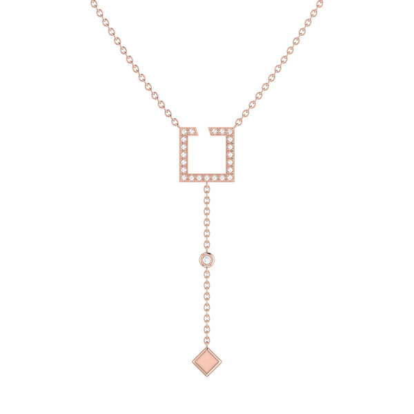 Street Light Open Square Bolo Adjustable Diamond Lariat Necklace in 14K Rose Gold Vermeil on Sterling Silver