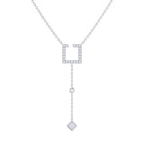 Street Light Open Square Bolo Adjustable Diamond Lariat Necklace in Sterling Silver