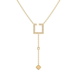 Street Light Open Square Bolo Adjustable Diamond Lariat Necklace in 14K Yellow Gold