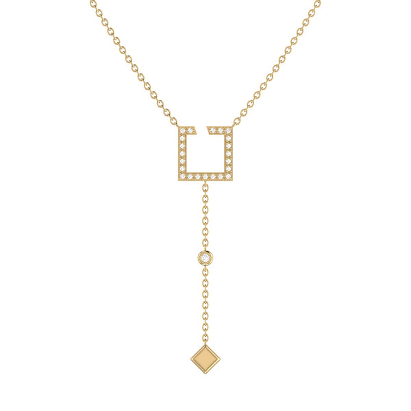 Street Light Open Square Bolo Adjustable Diamond Lariat Necklace in 14K Yellow Gold