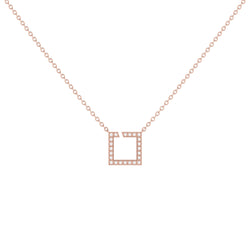 Street Light Diamond Square Necklace in 14K Rose Gold