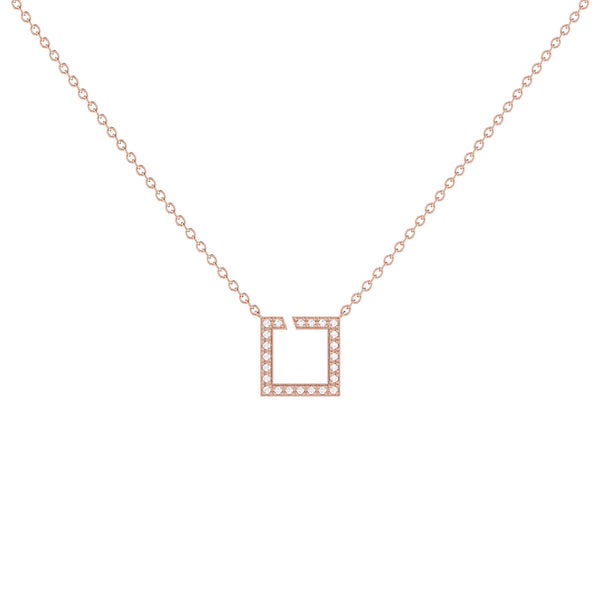 Street Light Diamond Square Necklace in 14K Rose Gold
