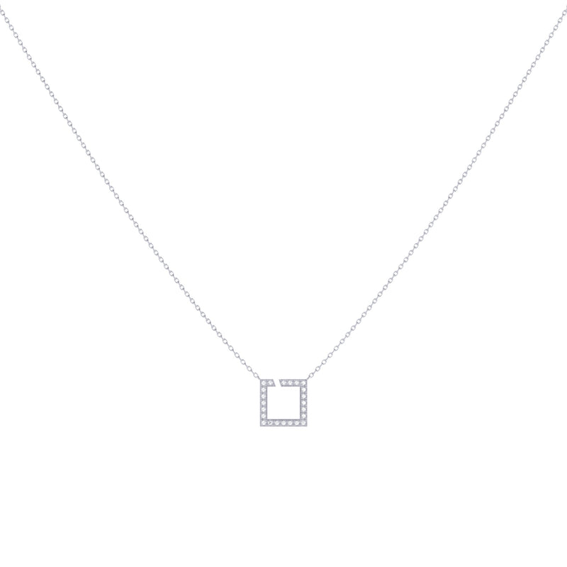 Street Light Diamond Square Necklace in 14K White Gold