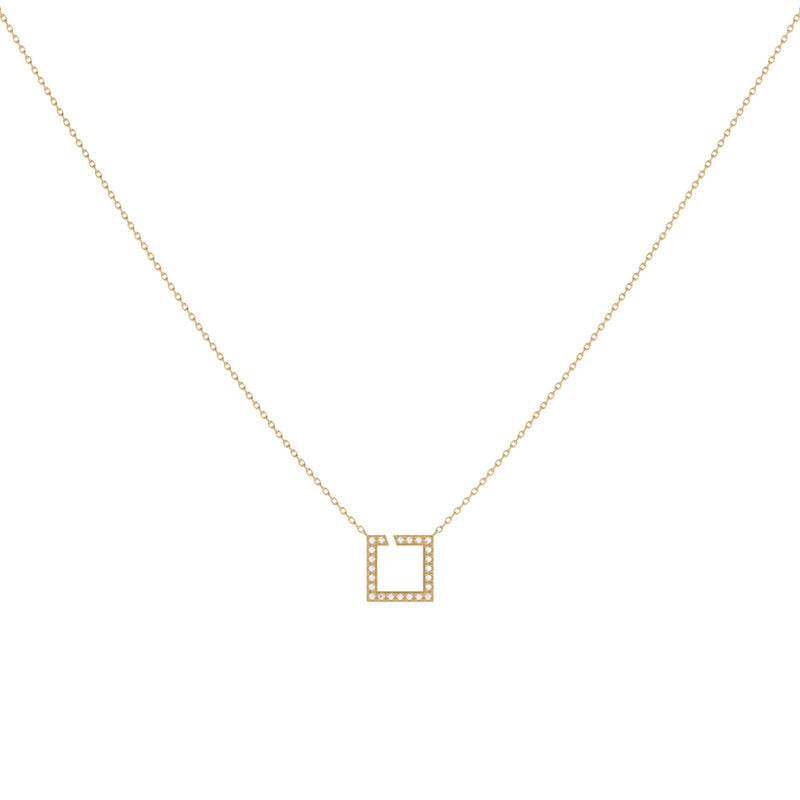 Street Light Diamond Square Necklace in 14K Yellow Gold