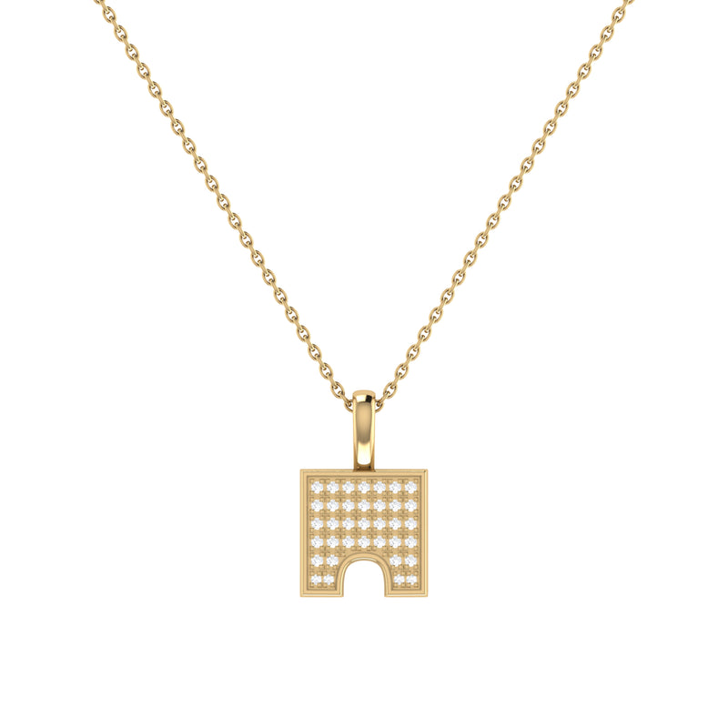 City Arches Square Diamond Pendant in 14K Yellow Gold Vermeil on Sterling Silver