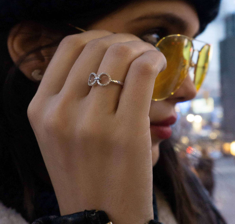 Binoculars Infinity Diamond Ring in 14k White Gold