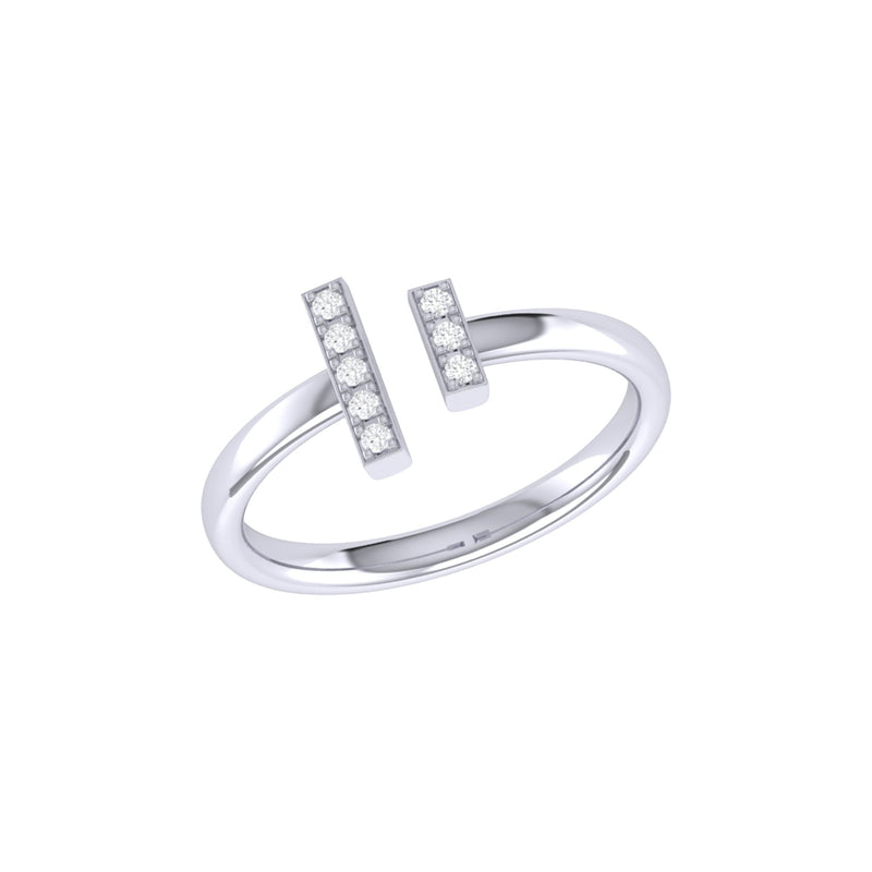 Parallel Park Double Diamond Bar Open Ring in Sterling Silver