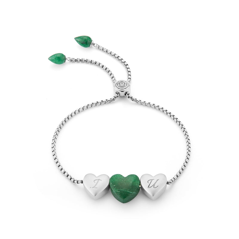 Luv Me Green Aventurine Bolo Adjustable I Love You Heart Bracelet in Sterling Silver