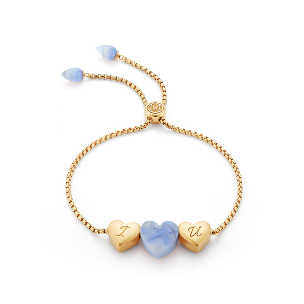 Luv Me Blue Howlite Bolo Adjustable I Love You Heart Bracelet in 14K Yellow Gold Plated Sterling Silver