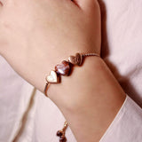 Luv Me Lace Agate Bolo Adjustable I Love You Heart Bracelet in 14K Rose Gold Plated Sterling Silver