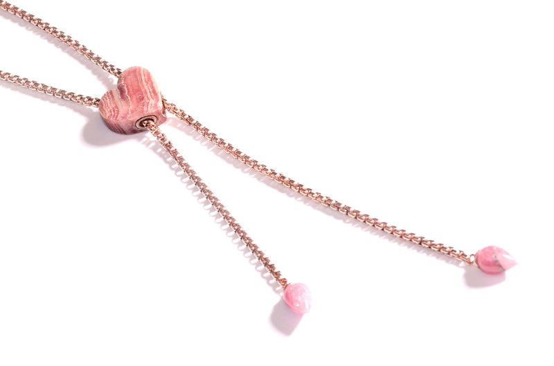 Luv Me Rhodochrosite Adjustable Heart Necklace in 14K Rose Gold Plated Sterling Silver