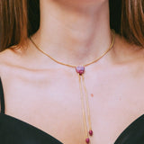 Luv Me Thulite Adjustable Heart Necklace in 14K Yellow Gold Plated Sterling Silver
