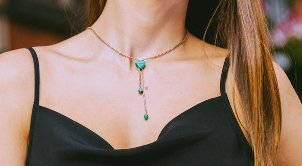 Luv Me Malachite Adjustable Heart Necklace in 14K Rose Gold Plated Sterling Silver
