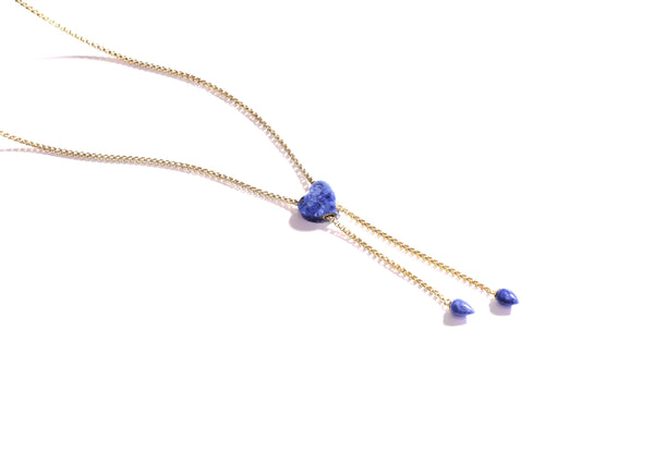 Luv Me Sodalite Adjustable Heart Necklace in 14K Yellow Gold Plated Sterling Silver