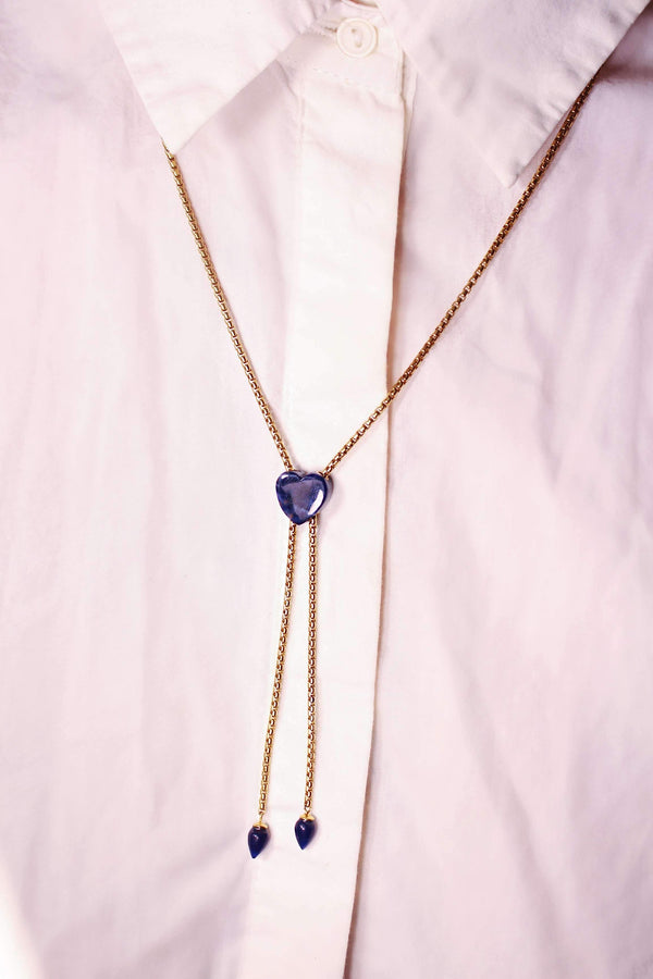 Luv Me Sodalite Adjustable Heart Necklace in 14K Yellow Gold Plated Sterling Silver