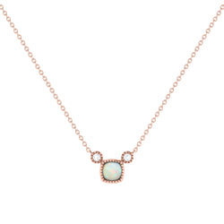 Cushion Cut Opal & Diamond Birthstone Necklace In 14K Rose Gold