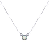 Cushion Cut Opal & Diamond Birthstone Necklace In 14K White Gold
