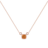 Cushion Cut Citrine & Diamond Birthstone Necklace In 14K Rose Gold
