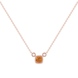 Cushion Cut Citrine & Diamond Birthstone Necklace In 14K Rose Gold