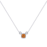 Cushion Cut Citrine & Diamond Birthstone Necklace In 14K White Gold