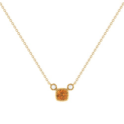 Cushion Cut Citrine & Diamond Birthstone Necklace In 14K Yellow Gold