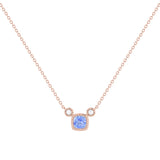 Cushion Cut Tanzanite & Diamond Birthstone Necklace In 14K Rose Gold
