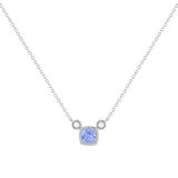 Cushion Cut Tanzanite & Diamond Birthstone Necklace In 14K White Gold