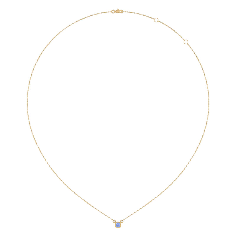 Cushion Cut Tanzanite & Diamond Birthstone Necklace In 14K Yellow Gold