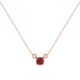 Cushion Cut Garnet & Diamond Birthstone Necklace In 14K Rose Gold