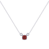 Cushion Cut Garnet & Diamond Birthstone Necklace In 14K White Gold