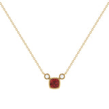 Cushion Cut Garnet & Diamond Birthstone Necklace In 14K Yellow Gold