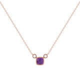 Cushion Cut Amethyst & Diamond Birthstone Necklace In 14K Rose Gold