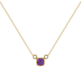 Cushion Cut Amethyst & Diamond Birthstone Necklace In 14K Yellow Gold