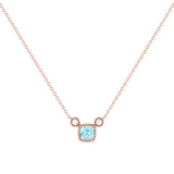 Cushion Cut Aquamarine & Diamond Birthstone Necklace In 14K Rose Gold