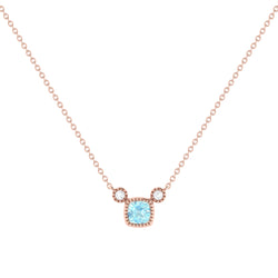 Cushion Cut Aquamarine & Diamond Birthstone Necklace In 14K Rose Gold