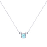 Cushion Cut Aquamarine & Diamond Birthstone Necklace In 14K White Gold