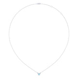 Cushion Cut Aquamarine & Diamond Birthstone Necklace In 14K White Gold