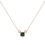 Cushion Cut Emerald & Diamond Birthstone Necklace In 14K Rose Gold