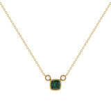 Cushion Cut Emerald & Diamond Birthstone Necklace In 14K Yellow Gold