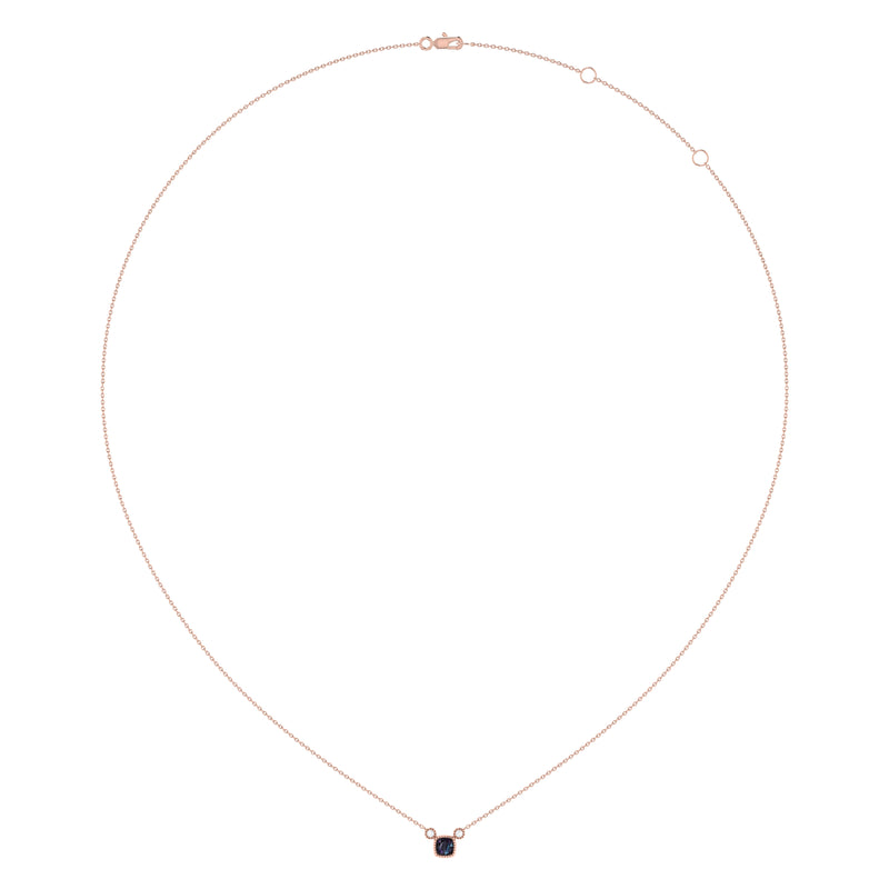 Cushion Cut Alexandrite & Diamond Birthstone Necklace In 14K Rose Gold