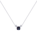 Cushion Cut Alexandrite & Diamond Birthstone Necklace In 14K White Gold