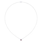 Cushion Cut Ruby & Diamond Birthstone Necklace In 14K White Gold