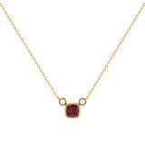 Cushion Cut Ruby & Diamond Birthstone Necklace In 14K Yellow Gold