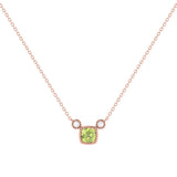 Cushion Cut Peridot & Diamond Birthstone Necklace In 14K Rose Gold