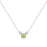 Cushion Cut Peridot & Diamond Birthstone Necklace In 14K White Gold