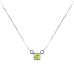 Cushion Cut Peridot & Diamond Birthstone Necklace In 14K White Gold
